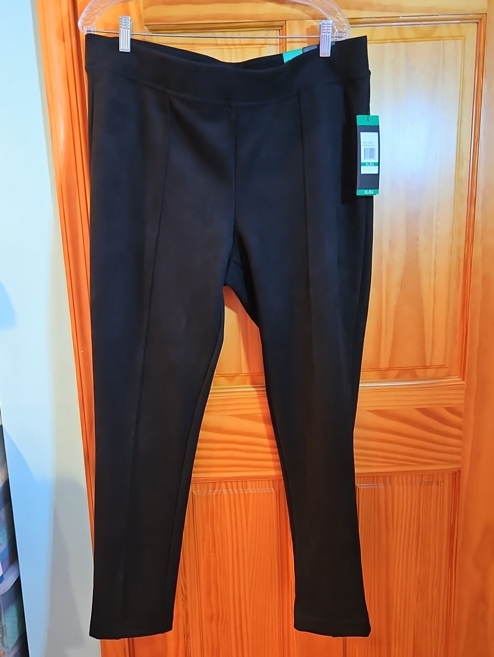 Andrew Marc Black Straight-Leg Faux Suede Ponte Pants